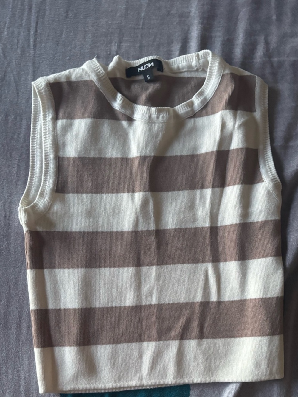 Sleeveless Crop Top in Cream and Brown Stripe